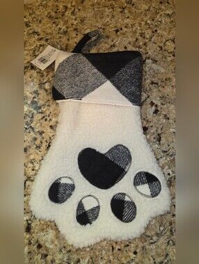 NWT Black and White Serpa Paw-Shaped Dog Christmas Stocking
